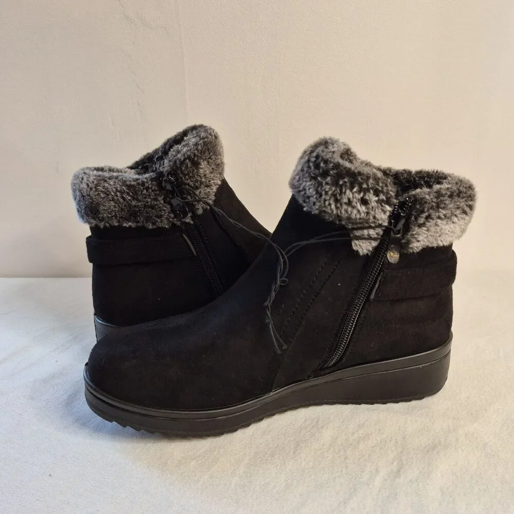 Flexus by Spring Step Womens Santuzza Booties Size 9B Microsuede Faux Fur Black